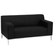Flash Furniture ZB-DEFINITY-8009-LS-BK-GG Definity Series Contemporary Black Leather Love Seat with Stainless Steel Frame