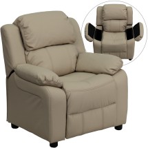 Flash Furniture BT-7985-KID-BGE-GG Deluxe Heavily Padded Contemporary Beige Vinyl Kids Recliner with Storage Arms