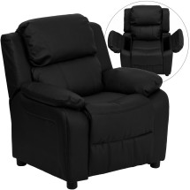 Flash Furniture BT-7985-KID-BK-LEA-GG Deluxe Heavily Padded Contemporary Black Leather Kids Recliner with Storage Arms