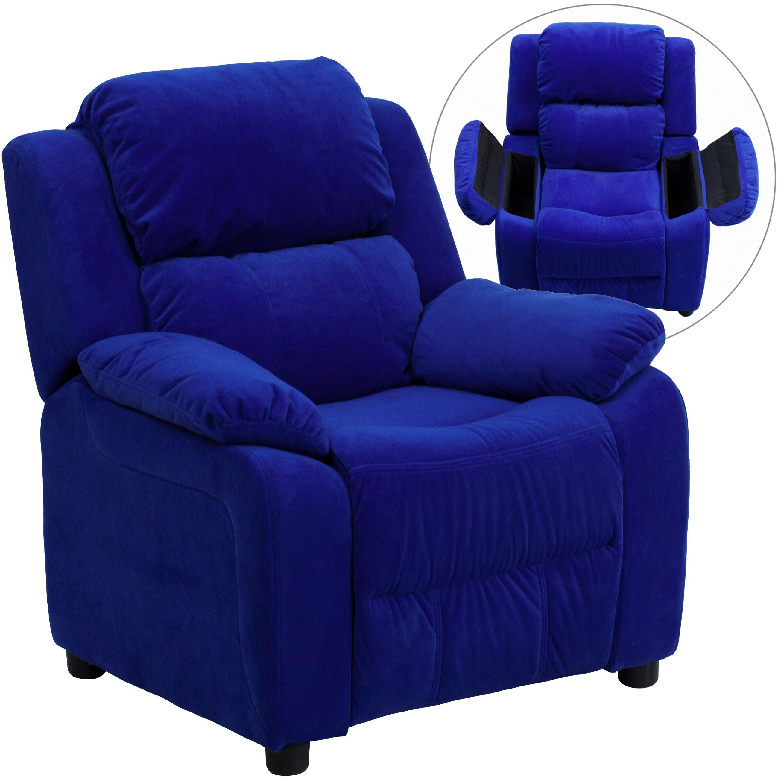 Flash Furniture BT-7985-KID-MIC-BLUE-GG Deluxe Heavily Padded Contemporary Blue Microfiber Kids Recliner with Storage Arms
