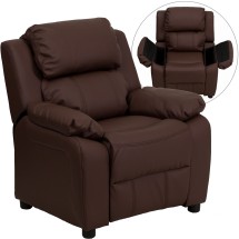 Flash Furniture BT-7985-KID-BRN-LEA-GG Deluxe Heavily Padded Contemporary Brown Leather Kids Recliner with Storage Arms