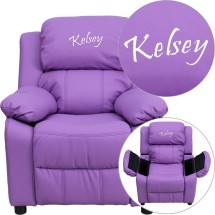 Flash Furniture BT-7985-KID-LAV-GG Deluxe Heavily Padded Contemporary Lavender Vinyl Kids Recliner with Storage Arms