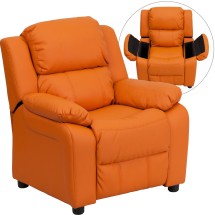 Flash Furniture BT-7985-KID-ORANGE-GG Deluxe Heavily Padded Contemporary Orange Vinyl Kids Recliner with Storage Arms