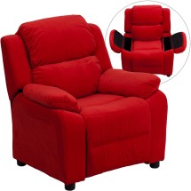 Flash Furniture BT-7985-KID-MIC-RED-GG Deluxe Heavily Padded Contemporary Red Microfiber Kids Recliner with Storage Arms