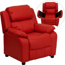Flash Furniture BT-7985-KID-RED-GG Deluxe Heavily Padded Contemporary Red Vinyl Kids Recliner with Storage Arms