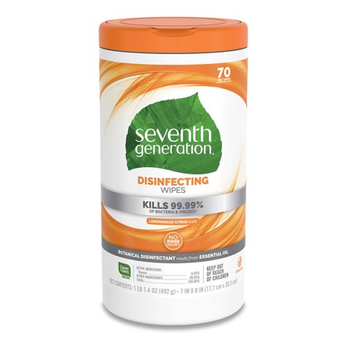 Seventh Generation Disinfecting and Cleaning Wipes, 7" x 8", White 6/Case