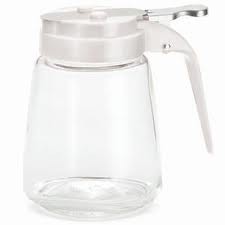TableCraft 1370W Modern Glass 8 oz. Syrup Dispenser with White ABS Top