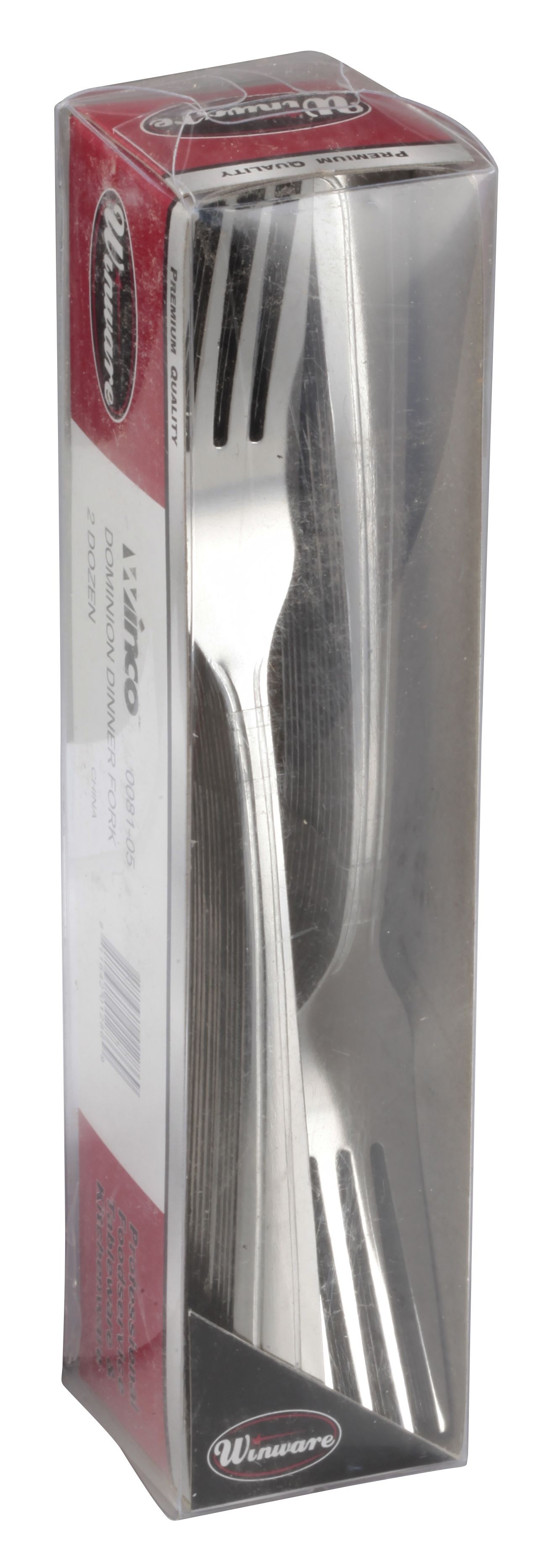 Winco 0081-05 Dominion Medium Weight 18/0 Dinner Fork In Clear View Pack (24/Pack)