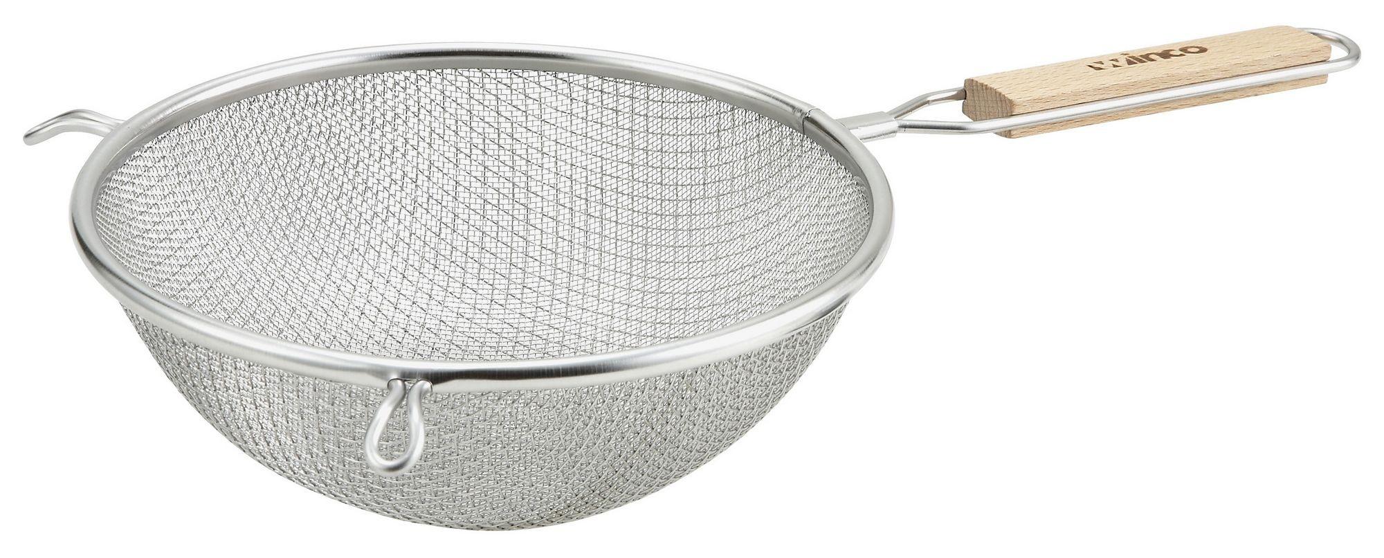 Winco MS3A-8D Double Fine Mesh Strainer with Flat Wooden Handle 8"