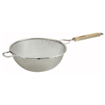 Winco MST-10D Double Mesh Medium Strainer with Wood Handle 10-1/2&quot;