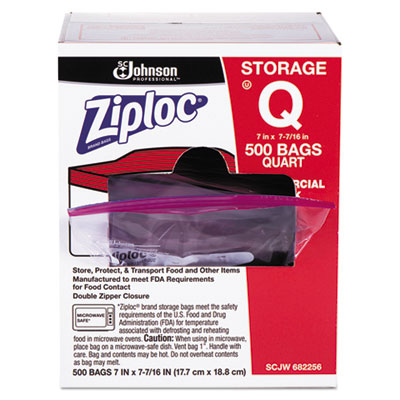 Double Zipper Storage Bags, 1 qt, 1.75 mil, 7