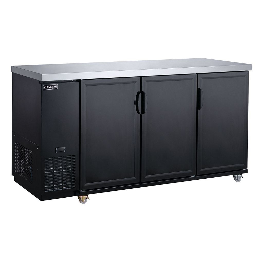 Dukers DBB72-M3 3-Solid Door Refrigerated Black Back Bar Cooler 73"