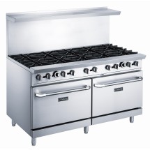 Dukers DCR60-10B 60&quot; Gas Range with 10 Open Burners and Two Ovens - 400,000 BTU