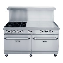 Dukers DCR60-4B36GM 60&quot; Gas Range with 4 Open Burners, 36&quot; Griddle, and Two Ovens - 268,000 BTU