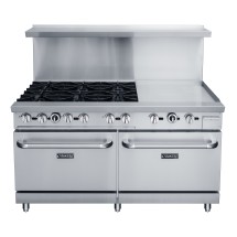 Dukers DCR60-6B24GM 60&quot; Gas Range with 6 Open Burners, 24&quot; Griddle, and Two Ovens - 324,000 BTU