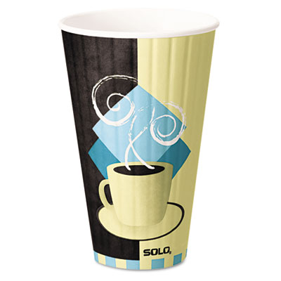 Duo Shield Insulated Paper Hot Cups, 20oz, Tuscan, Chocolate/Blue/Beige, 350/Ct