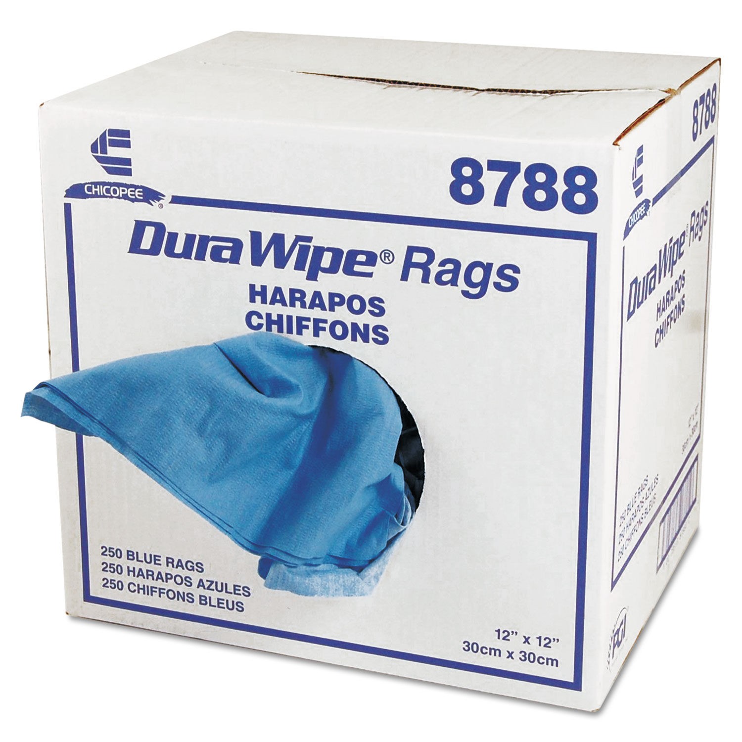 DuraWipe General Purpose Towels, 12 x 12, Blue, 250/Carton