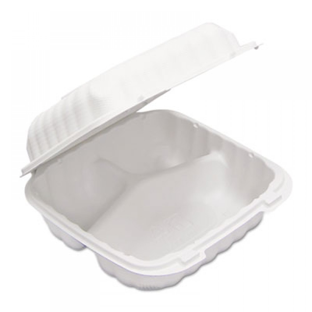Black 6" x 6" x 3" Microwaveable Plastic Hinged Take-Out Container 7/Pk 22 oz 