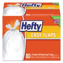 Easy Flaps Trash Bags, 13 gal, 0.69 mil, 23.75" x 28", White, 480/Carton