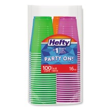 Easy Grip Disposable Plastic Party Cups, 16 oz., Assorted, 100/Pack