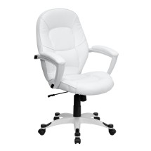 Flash Furniture QD-5058M-WHITE-GG Eco-Friendly White Leather Mid-Back Executive Office Chair