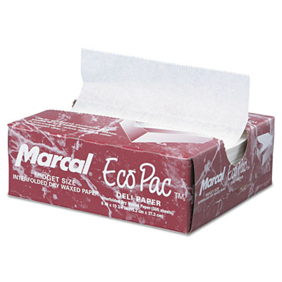 Eco-Pac Interfolded Dry Wax Paper, 6 x 10 3/4, White, 500/Pack, 12 Packs/Carton