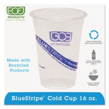 Eco-Products BlueStripe Recycled Content Clear Plastic Cold Drink Cups, 16 oz., 1000/Csrton