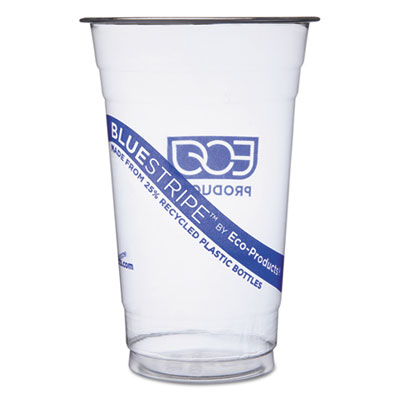 Eco-Products BlueStripe Recycled Content Clear Plastic Cold Drink Cups, 20 oz., 1000/Carton