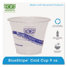 Eco-Products BlueStripe Recycled Content Clear Plastic Cold Drink Cups, 9 oz., 1000/Csrton