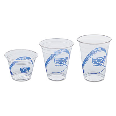 Eco-Products BlueStripe Recycled Content Clear Plastic Cold Drink Cups, 9 oz., 50/Pack