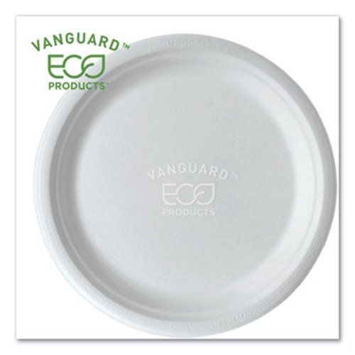 Eco-Products Vanguard Renewable and Compostable Sugarcane Plates, 10", 500/Carton