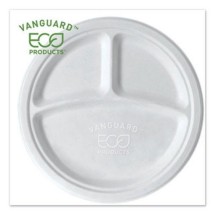 Eco-Products Vanguard Renewable and Compostable Sugarcane 3 Compartment Plates, 10&quot;, 500/Carton