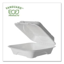 Eco-Products Vanguard Renewable and Compostable Sugarcane Clamshell Containers, 8&quot; x 8&quot; x 3&quot;, 500/Carton