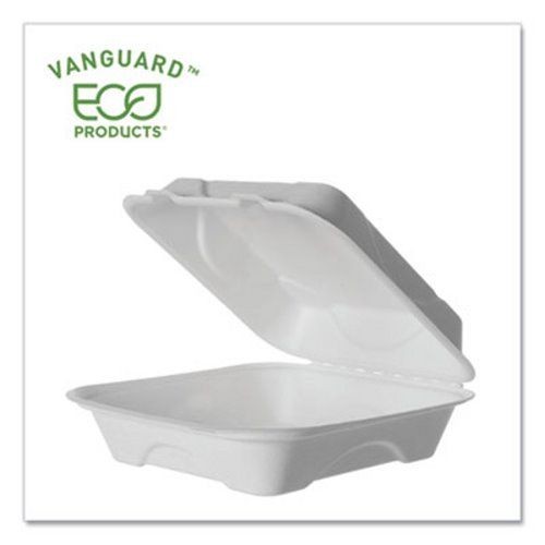 Eco-Products Vanguard Renewable and Compostable Sugarcane Clamshells, 1-Compartment, 8" x 8" x 3", 500/Carton