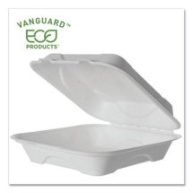Eco-Products Vanguard Renewable and Compostable Sugarcane Clamshell Containers, 9&quot; x 9&quot; x 3&quot;, 500/Carton