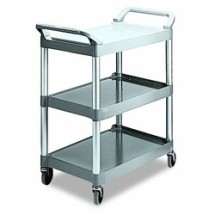 Three-Shelf Plastic Utility Cart, Platinum
