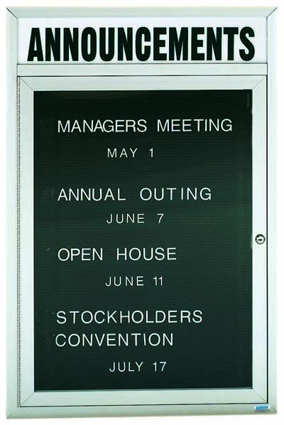Aarco Products ADC2418H 1-Door Enclosed Aluminum Message Center Board with Header, 18"W x 24"H 