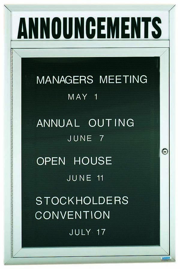 Aarco Products ADC3624HI 1-Door Enclosed Aluminum Illuminated Message Center Board and Header, 24"W x 36"H 