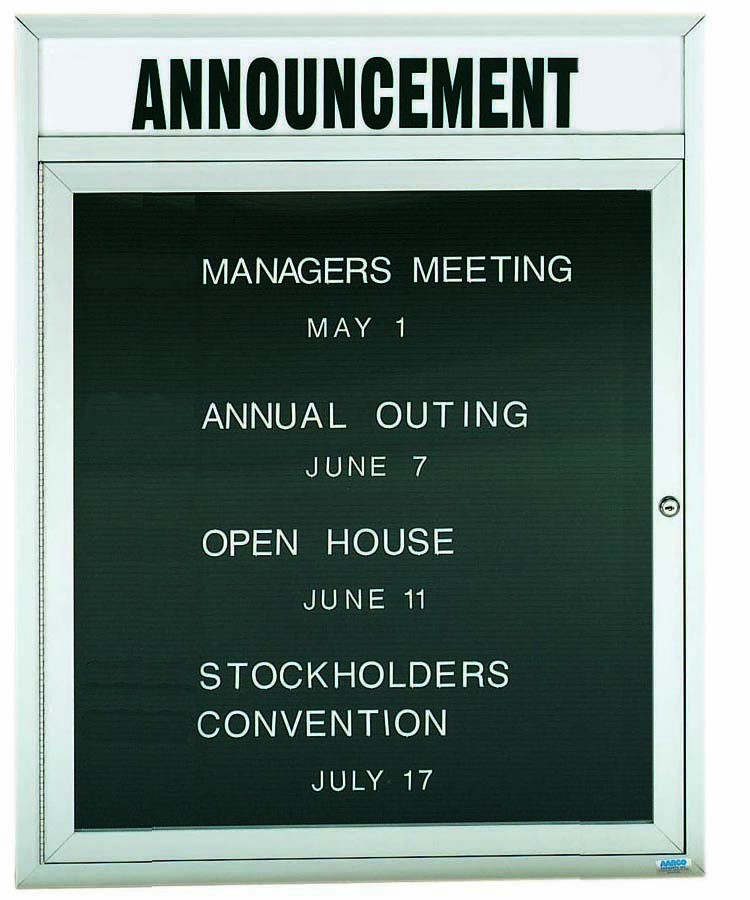 Aarco Products ADC3630HI 1-Door Enclosed Aluminum Illuminated Message Center Cabinet with Header, 30"W x 36"H 