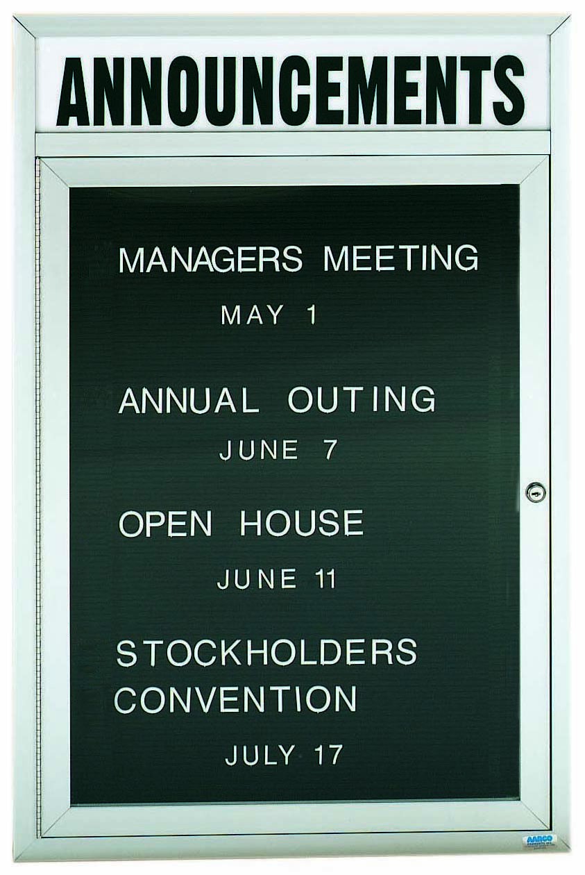Aarco Products ADC4836HI 1-Door Enclosed Aluminum Illuminated Message Center Board and Header, 36"W x 48"H