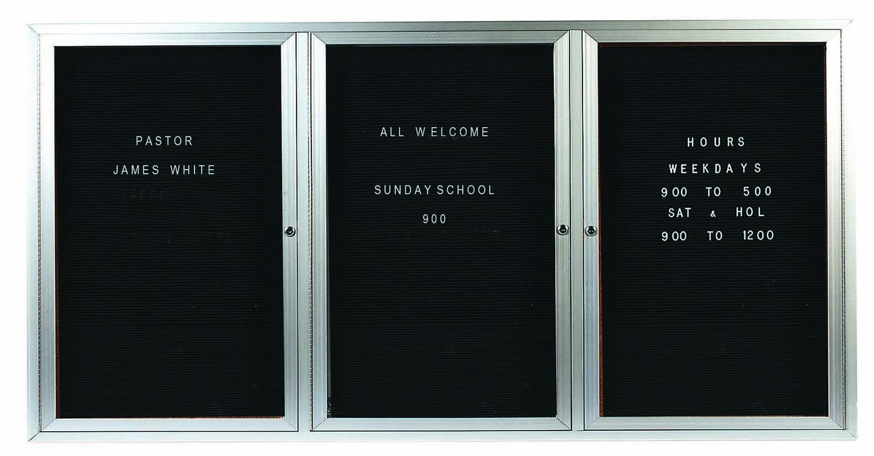 Aarco Products ADC3672H 3-Door Enclosed Aluminum Illuminated Message Center Cabinet , 72"W x 36"H 