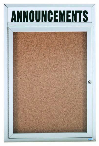 Aarco Products DCC2418RHI 1 Door Indoor Illuminated Enclosed Bulletin Board Cabinet with Aluminum Frame and Header, 18"W x 24"H 