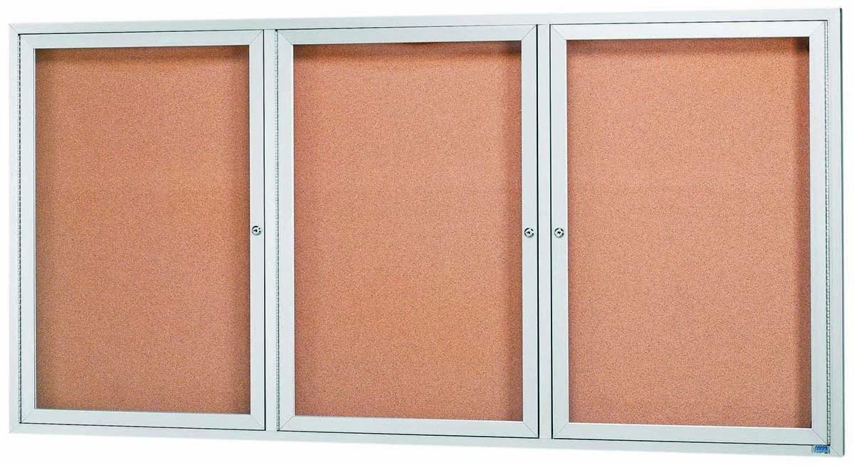 Aarco Products DCC3672-3R 3 Door Indoor Enclosed Bulletin Board Cabinet with Aluminum Frame, 72"W x 36"H