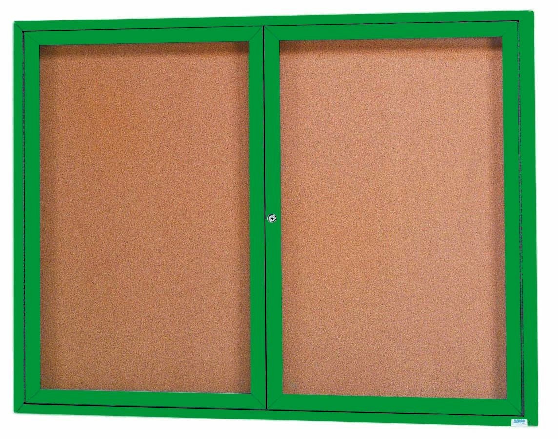 Aarco Products DCC3648RG 2-Door Indoor Enclosed Bulletin Board with Green Powder Coated Aluminum Frame, 48"W x 336"H 