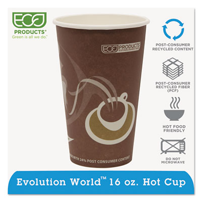 Evolution World 24% Recycled Content Hot Cups - 16oz., 50/PK, 20 PK/CT