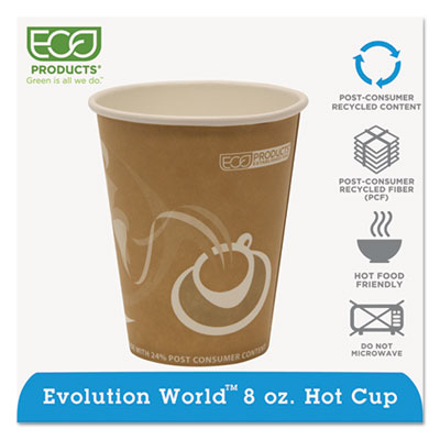 Evolution World 24% Recycled Content Hot Cups - 8oz., 50/PK, 20 PK/CT