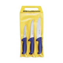 Friedr. Dick 8255300 ErgoGrip Butcher Knife Set, Blue Handle, 3-Piece
