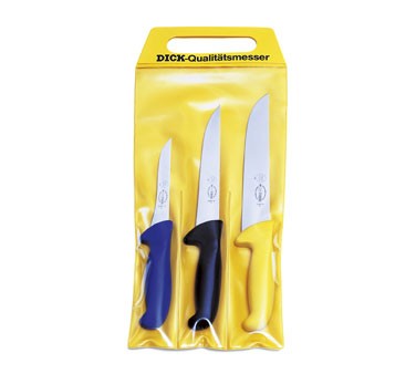 Friedr. Dick 8257000 ErgoGrip Butcher Knife Set, Assorted Color Handles, 3-Piece