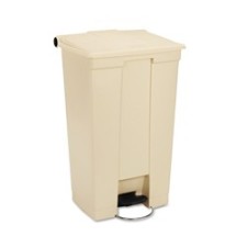 Step-On Waste Container with Wheels, Rectangular, 23 Gallon, Beige