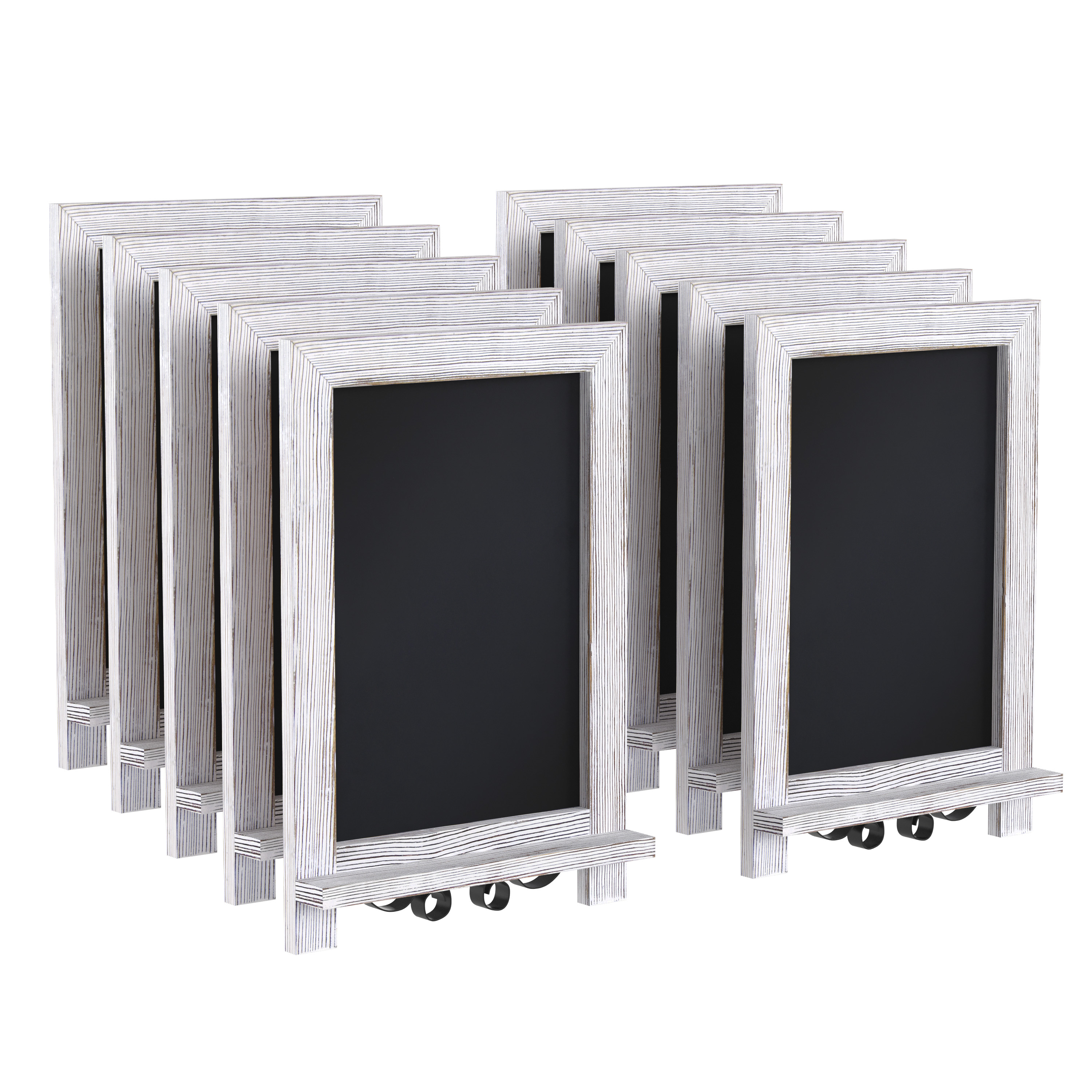 Flash Furniture 10-HFKHD-GDIS-CRE8-022315-GG Whitewashed Tabletop Magnetic Chalkboards with Metal Scrolled Legs, 9.5" x 14", Set of 10